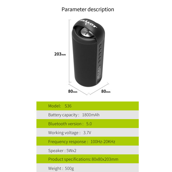 اسپیکر بلوتوث زیلوت S36